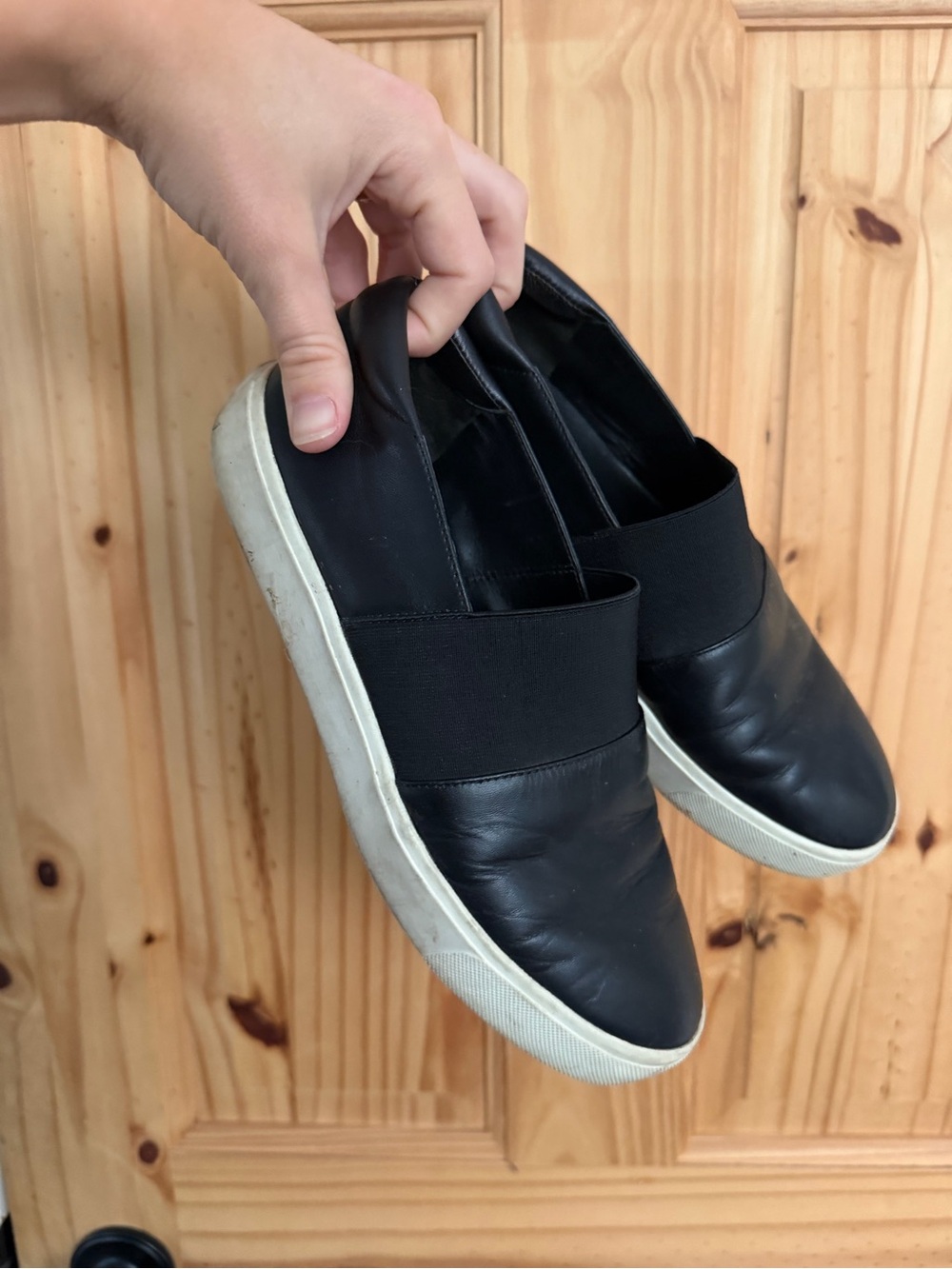 Vince Black Slip-On Leather Sneakers